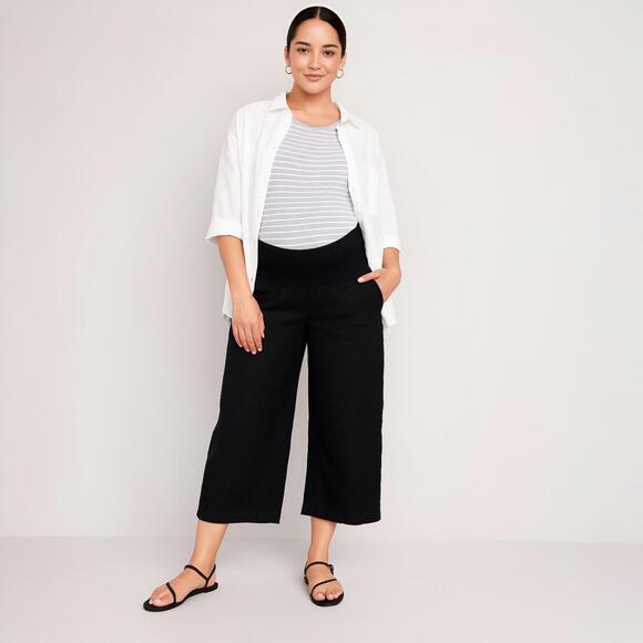 Old Navy Black Maternity Linen-Blend Wide-Leg Pants | XL - Picture 1 of 8